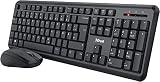 Trust Ymo Tastatur Maus Set Kabellos, Deutsches QWERTZ Layout, Leise Tasten und Maustasten, Spritzwassergeschützt, Funkmaus mit DPI-Taste, USB-Empfänger, PC, Laptop, Windows, macOS - Schw