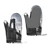 Brooklyn Bridge bedruckte Silikon-Ofenhandschuhe-Set, 2 Stück, hitzebeständig und rutschfest, Topflappen für Küche, Kochen, Backen, G