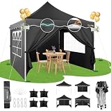 HOTEEL Faltpavillon 3x3 Wasserdicht Stabil Pop Up Pavillon Klappbar 3x3m Winterfest Partyzelt, mit 4 Seitenwänden, 4 Sandsäcken, 4 Seilen, 4 Heringen, Verdickte 0,6mm Randstange, 310cm Hoch, Schw