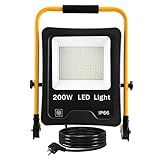 FIVMEN Baustrahler 200W 16000LM LED Strahler Arbeitsleuchte mit Standgestell und 3m Kabel Stecker Baulampe Arbeitsscheinwerfer Wasserdicht IP66 für Garage Werkstatt Baustelle, Warmweiß