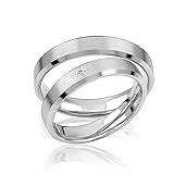 JC Trauringe 925er Sterling Silber Paarpreis I Ehe-Ringe inkl. kostenloser Gravur I Verlobungsringe 4 mm breit inkl. Etui I Damen-Ring mit Zirkonia-Stein I Gr. 48 bis 72 I S029