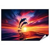 islandburner Prime Bild Poster Zwei Delfine Springen bei Sonnenuntergang Premium Bilder Fotodruck