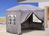 QUICK STAR Pop-Up-Pavillon 2x3m Smoky Grau mit 4 Easy-Klett Seitenwänden 2 mit Reißverschlü
