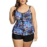 Tankini Grobe Gröben 48 Badeanzug Ohne Cups verstellbare Träger,geteilt,Bedruckt Strandkleidung,Badeanzug,Übergröße Bikini Set Bikini Damen Set Günstig 1-1-Blau 6XL