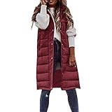 EQWIGKEIT Steppweste Lang Damen Winter Ärmellos Daunenweste Winterjacke Outdoor Einfarbig Übergangsweste Leichte Warm Daunenmantel Pufferjacke Bequem Große Größen Winterweste Reißverschluss Longw