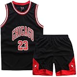 DaceStar Basketball Kinder Trikot 2 Stücke,Jungen Basketball Trikot Kinder,Schwarz Basketball Kleidung Kinder,Basketball Kinder Kleidung Jungs,Basketball Jersey + Basketball Shorts Kinder(L)