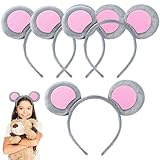 EUPSIIU 4 Stück Haarreifen Maus Ohren Stirnband，Maus Ohren Haarreif Grau Stirnbänder Tier Maus Kostüm für Kinder Erwachsener, Mäuschen Haarreif für Fasching Karneval Party Kostüm Accessoires (Maus, M)