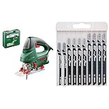 Bosch Stichsäge PST 900 PEL (620 Watt, Schnitttiefe 90 mm, im Kunststoffkoffer), Testnote: Testsieger (Magazin: Heimwerker Praxis) & Professional 10tlg. Stichsägeblatt Set Basic for Wood Schw