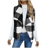 ANHATUIV Damen Weste Fleecejacke Frauen Ärmellos Wickeln Flauschig Cardigan Outwear Karierte Mäntel Big Revers Open Front Westen Elegant Party Casual Winterjacke Bodywarmer Weste, 01 black, L