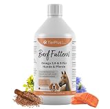 TierPlus Barf Futteröl für Hunde & Pferde, 1000ml Barföl mit Omega 3-6-9 aus Lachsöl, Rapsöl, Leinöl & Schwarzkümmelöl - Futteröl für Hund & Pferd, DHA & EPA, F
