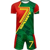 KHIGSJDG Jungen Fußballtrikots Kinder Trikot Outfits Jugend Fußball Training Uniform Fans Basketball Sport Short Set, Rot-Grün, 5-6 J
