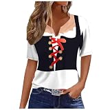 Damen T Shirt Oktoberfest V-Ausschnitt Bedruckte Knopfleiste Kurzarm Tops Bluse Lässige Bequem Baumwolle H