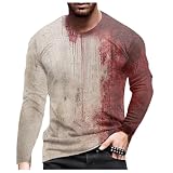 Problem Gelöst Halloween T-Shirt für Herren Langarm Rundhalsausschnitt Blutspritzer Muster Oberteile Entsetzen Blutig Bedruckt Casual Hemd Tops Übergröß