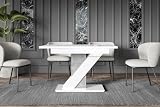 ALTDECOR Esstisch ausziehbar, ideal als Küchentisch, Esszimmertisch - oder Wohnzimmertisch, solide Konstruktion aus Möbelplatte, 120-160x80x75 cm - Hochglanz Weiß/Betonoptik - E