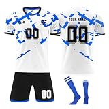 Benutzerdefiniert Trikot T-Shirt Shorts Socks 3 Teiliges Set Personalised Jersey mit Name Nummer Team Logo Fußballtrikot Kinder Männer Jungen Personalisierte Fußballtrikots Football Kit Sports S