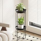 Bamworld Hoher Pflanzenständer für den Innenbereich, Eck-Pflanzenregal für den Außenbereich, Metall, Blumenständer, 80,5 cm, Pflanzenstütze, 2 Ebenen, Pflanzenhalter für mehrere Blumentöpfe,