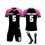 Personalisierte Fussball Trikot mit Namen Nummer und Team Logo Kinder, Fußball Trikot Shorts Socken Set Jungen, Trik