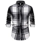 Shirt Herren Casual Mode Longsleeve Shirt Herren Jugend Klassisch Kariert Shirt Herren Trend Komfortabel All-Match Longsleeve Tops Herren D-Black L