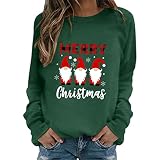 Damen Oversize Weihnachtspullover Langarm, Weihnachtspulli Winter| Weihnachtsshirt mit Wichtel Weihnachtsmotiv Übergroßes Schwarz Vintage Merry Christmas Weihnachts Oberteile für F