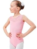 tanzmuster ® Ballettanzug Mädchen ärmellos - Cora - aus weichem Baumwollmaterial mit Spitzeneinsatz vorn Trikot Ballettbody fürs Kinder Ballett in rosa, Größe:104/110