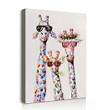 Leinwand Bilder Wandbild 30x40 cm mit Rahmen – Bunte Giraffen im -Design, Kunstdruck auf Leinwand, Ideal für Wohnzimmer, Schlafzimmer oder Kinderzimmer, Mit fixierten Haken und ohne Spuren Näg