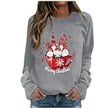 Pullover für Damen, Übergröße, Weihnachtspullover, lange Ärmel, Rundhalsausschnitt, Pullover, Bluse, Weihnachten, trendig, 5 Zwerge, Weinbecher, Grafik-Pullover, Top, warm, Winter, Thermo-Fleece, X