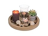mucplants Naturfarbener Deko-Teelichthalter rund ca. 23cm mit 2 Glas-Teelichthaltern, 2 Teelichter, 2 Kerzen & Dek