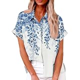 Trachtenbluse Damen, T Shirts Women Große Größen Sommer Schule T Shirt Kurzarm Scöne Light Tailliertes mit Reverskragen, Damen Bluse Sexy Türkis XL