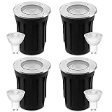 Goodia 4er Set Bodeneinbaustrahler Aussen Schwenkbar GU10 IP67 Bodenstrahler Außen mit 3W LED GU10 (Wechselbar) Bodenleuchten Außen, Terassenbeleuchtungen mit Mattierten Ersatzlinsen, 230V