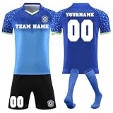 Generisch Fussball Trikot mit eigenem Namen Nummer und Logo Kinder/Erwachsene, Fussball Trikots Shorts und Socken Anzug, Personalisierte Fußball Trikot für Jungen/H