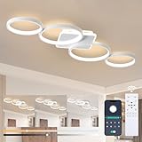 LED Deckenlampe Dimmbar Wohnzimmer Deckenleuchte mit Fernbedienung APP, Weiß Wohnzimmerlampe mit Memory Funktion und Nachtlicht, 54W Moderne 4-Rund Ring deckenbeleuchtung für Schlafzimmer, L94