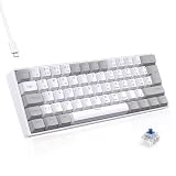 TECURS Gaming Tastatur Mechanische Gamer Keyboard QWERTZ 60 Prozent Blaue Schalter, Anti Gosting, LED Kabelgebundene Tastatur für PC/PS4, Weiß&G