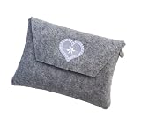 zigbaxx Dirndl-Bag Wiesn-Herz/Trachtentasche, Gürteltasche, Bauchtasche, Dirndl-Tasche Oktoberfest aus Woll-Filz mit Stickapplikation Herz, grau melang