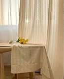 Beydodo Gardinen mit Ösen Halbtransparent, Beige Vorhänge 2er Set 96x160CM Undurchsichtig Fenstergaze mit Blätter Texturiert Modern Gardinen Lichtdurchlässig Wohnzimmer Kü