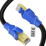 LAN Kabel 2m Schwarz, Ethernet Kabel 2m Cat 8, Internet Kabel High speed 40Gbps 2000MHz, Netzwerkkabel 2m Hochgeschwindigkeits Patchkabel SFTP Geschirmt RJ45 Kabel Gigabit Wlan Kabel für Modem R