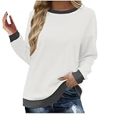 Pullover Damen Herbst Farbblock Sweatshirt Langarmshirt Rundhals Leichter Oberteile Tunika Bluse Tops Casual Pulli Blusen Longshirt Tuniken mit Kapuze Basic T-Shirt Laufen Sportshirt S