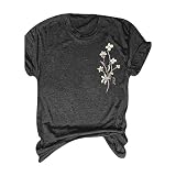 HOOUDO Sale Angebote Damen-T-Shirt mit Vintage-Blumen, lässig, Pastellfarben, botanisch, floral bedruckt, T-Shirt mit Wildblumen, Grafik-T-Shirts, Oberteile Totenkopf Kl Meine Bestellungen Anzeig