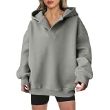Übergroße Hoodies für Damen, einfarbig, Damenpullover, V-Ausschnitt, langärmelig, Pullover, Hemden, lässig, lockere Blusen für Herbst, Winter, Ausgehen, Y2k-Stil, Grau 1, XXL