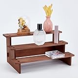 nbeads 3-Stufiges Ausstellungsregal Aus Holz, 29.6×17.9×14.2 cm Kamel Tischplatte Kleine Lebensmittel Stand Riser Display Make-Up Schritt Parfüm Organizer Für Duft Kosmetik Figur Sammlung