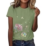 Kurzarm-T-Shirt für Damen, elegantes T-Shirt mit Rundhalsausschnitt, Basic Blusen mit lockerem Druck, klassische Kurvige Base-Tee-Mode, Damen-T-Shirt, einfarbig, lässig, grün, Larg