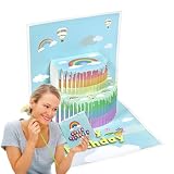 Imtrub Alles Gute zum Geburtstagskarten, 3D-Pop-Up-Geburtstagskarten | Regenbogen-gedruckte Geburtstags-3D-Kuchen-Popup-Grußkarten,Pop-Up-Grußkarten, Postkarten mit Umschlag und Grußkarte fü