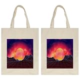 VAPOKF Canvas-Tragetaschen, wiederverwendbare Einkaufstasche, umweltfreundliche Einkaufstasche, Schultertasche für Shopping, Arbeit, Schule, Reisen, Freizeit, Alltag – Neon leuchtende Gittersteine,