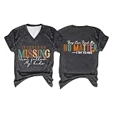 HOOUDO Same Day Angebote Sale Modisches T-Shirt mit V-Ausschnitt und kurzen Ärmeln für Damen mit Aufdruck „If I Ever Go Missing Follow My Kids Fun Mothers“. Satin Top Ts Meine Bestellungen Anzeig