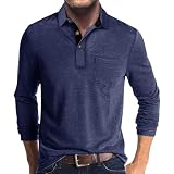Herren Klamotten Poloshirts für Herren Langarm Casual Hemd Casual Hemd T-Shirt Langarm Winter T-Shirt Langarmshirt mit Kragen Solid Business Blau XL