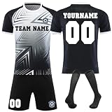Personalisiertes Trikot Kinder Personalisiert Trikot mit Namen Nummer Team und Logo Sporttraining T-Shirts und Shorts für Erwachsene/Kinder, Fußballtrikot S