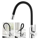 Wasserhahn Küche Schwarz, Auralum Küchenamatur mit Flexibler Auslauf, Hochdruck Armatur Küche 360° Drehbar, Mischbatterie Küche mit Wassersp