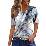 Kanpola Bluse Damen Elegant V-Ausschnitt T-Shirt Mode Bunte Drucken Lose Kurzarm Sommeroberteile Knopfleiste Tunika Tops Frauen Hemdbluse Freizeit Strand Oberteile S