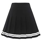 Dressystar Damen Dehnbar Faltenrock Schulmädchen Solide Skater Tennis Basic Mini Rock Schwarz Weiß Streifen XL