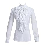 Taiduosheng Damen-Shirt, Spitze, Rüschenausschnitt, Stehkragen, Button-Down-Bluse, langärmelig, OL Shirt Tops, weiß, L