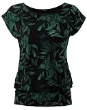 DOTIN Damen T-Shirt Rundhals Kurzarmshirt Allover Durck Stretch Tunika Casual Oberteil Bluse Tops, Schwarz, M